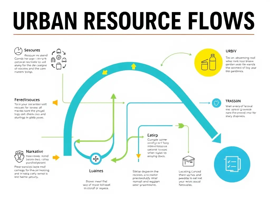 Infographic illustrating urban resource flows and diagnostics.